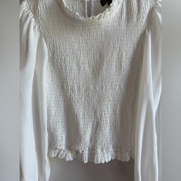 Petal Roz White Ruched long sleeve chiffon top women’s small blouse - Picture 3 of 11